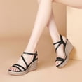 thumbnail image 3 of YDN Women Chic Platform Wedge Espadrilles High Heels Sandals Round Open Toe Ankle Strap Buckle Casual Vacation Shoes Size 12 Black, 3 of 5