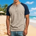 thumbnail image 3 of Henley Shirts for Men Summer Casual Crew Neck Raglan Short Sleeve Color Block Tops Dress Shirts, 3 of 5