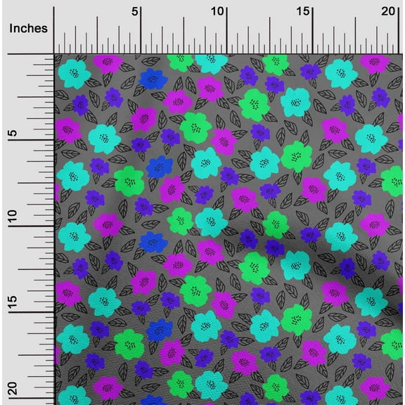 oneOone Polyester Lycra Gray Fabric Leaves & Flower Fabric For Sewing Printed Craft Fabric By The Yard 56 Inch Wide
