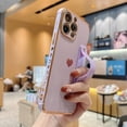 thumbnail image 6 of Electroplated Case for iPhone 13 Pro, Cute Heart Pattern Slim Lightweight Soft Silicone Shockproof Cover with Wristband Kickstand Lens Protection Phone Case for iPhone 13 Pro, Purple, 6 of 8