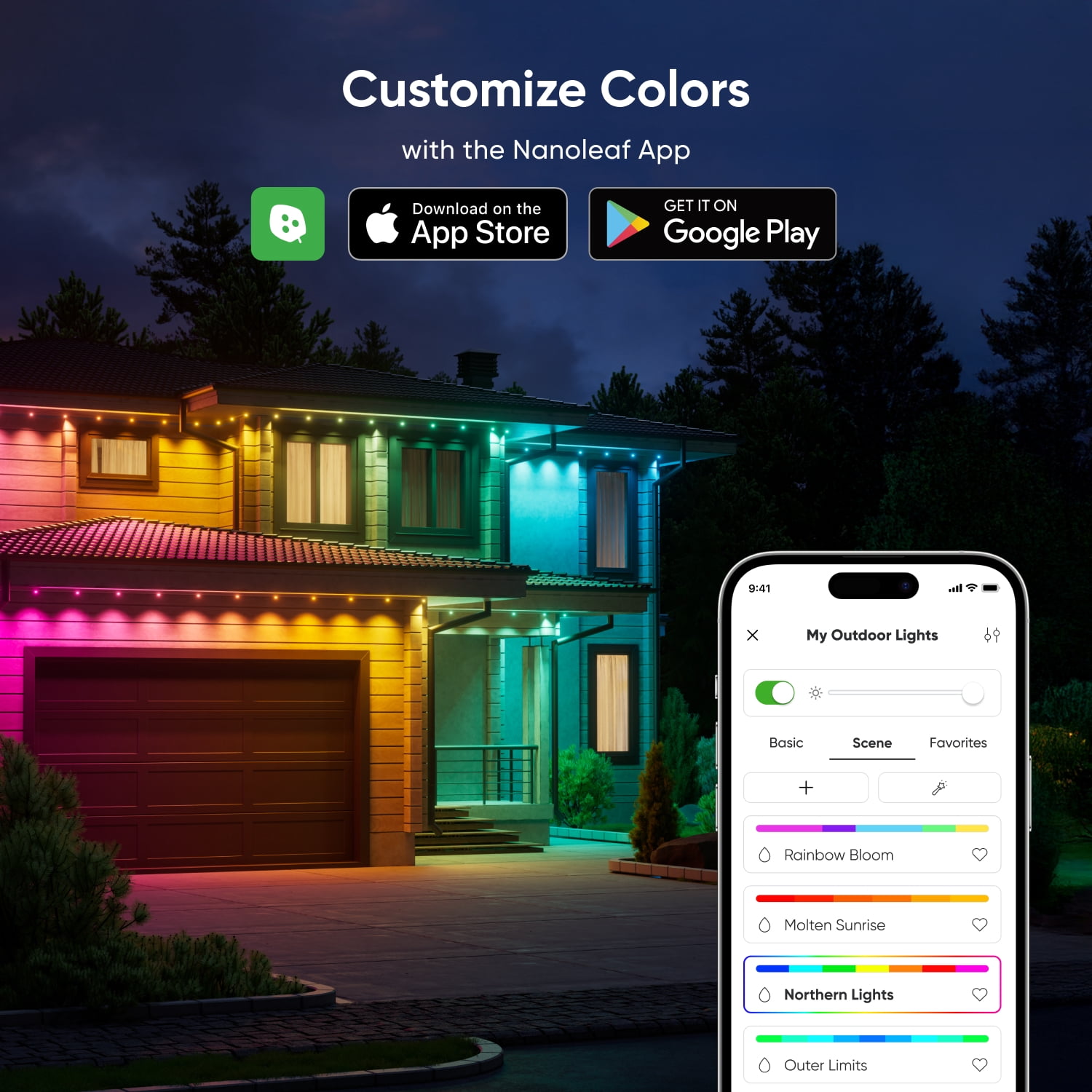 Nanoleaf 100ft Matter Smart Multicolor Permanent Outdoor Lights Smarter Kit with Side Clips – Plug-in RGBICW Addressable LED Pucks, Cuttable & Extendable