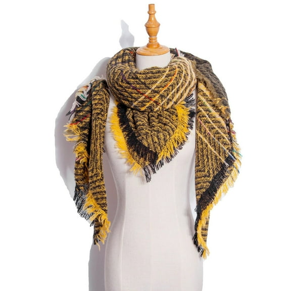 Winter Yellow Women Fall Scarf Classic Tassel Plaid Warm Soft Large Blanket Wrap Shawl Scarves