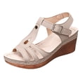 thumbnail image 5 of Rokment Orthopedic Platform Wedges Gladiator Dress Sandals for Women Ladies 2026 Summer Vintage Leather Hollow out Chunky High Heeled Dressy Sandals Beige Size 6, 5 of 6