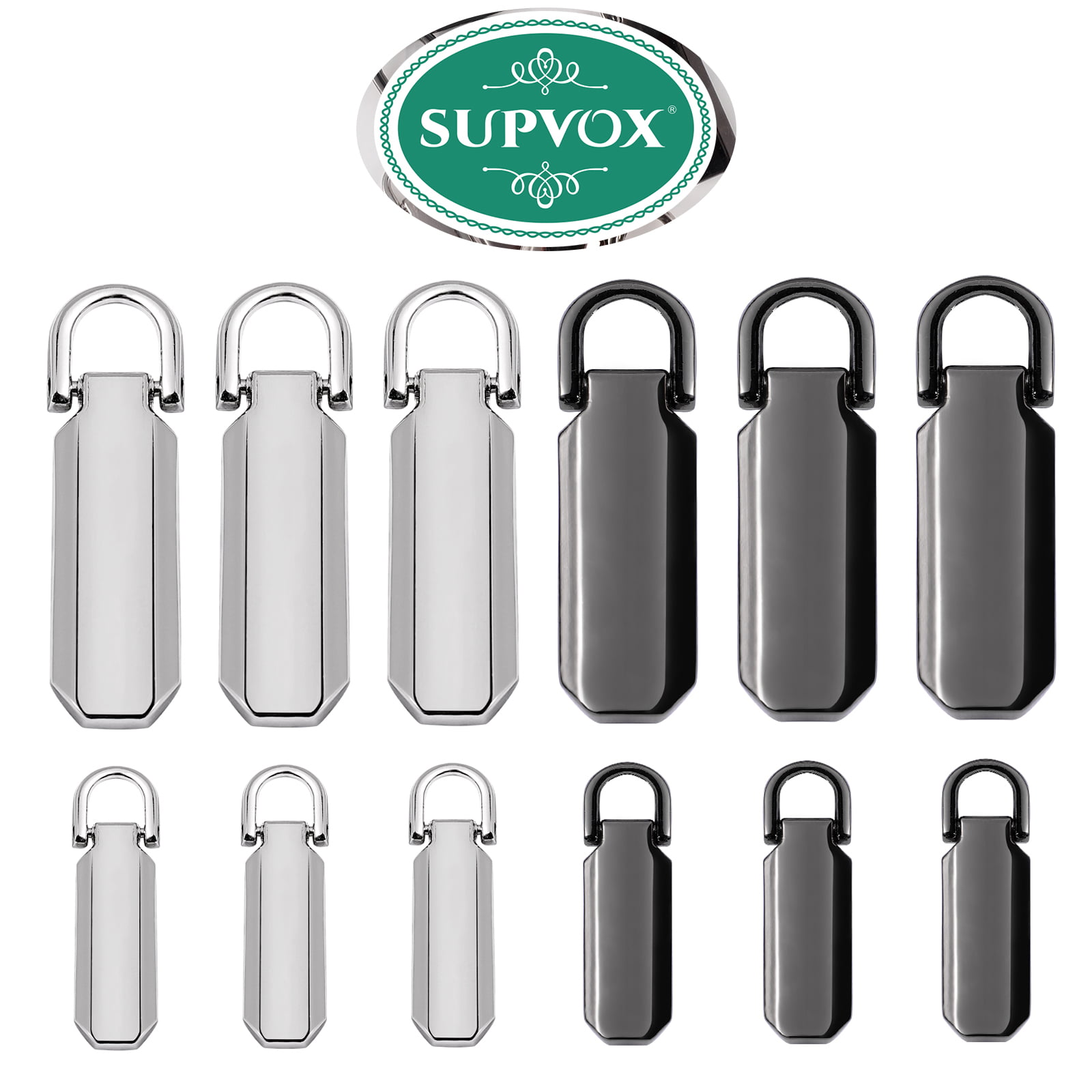 Supvox 12 Pcs 2 Sizes Zipper Pull Replacements Heavy Duty Luggage Zipper Tabs Pull Replacement Zipper Fixer for Suitcase