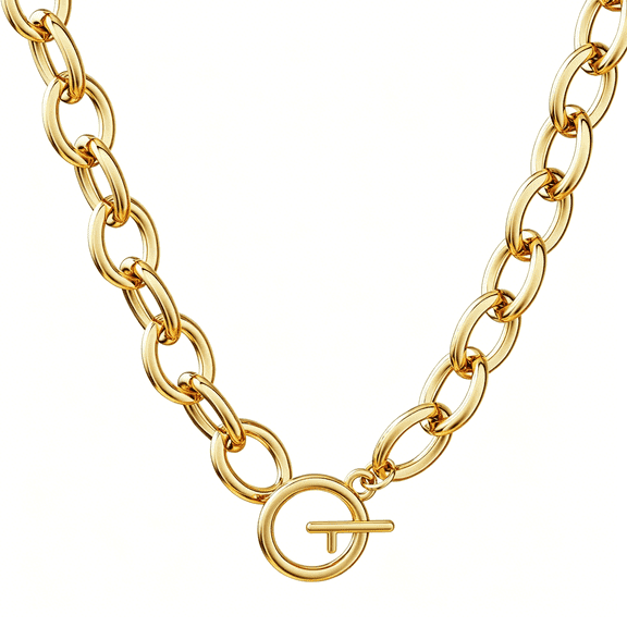 DESIGNICE 14K Gold Plated Chunky Necklace for Women,Trendy Paperclip Choker Necklace Statement Cross Necklace Layered Cuban Chain Toggle Clasp Necklaces Simple Non Tarnish Everyday Jewelry