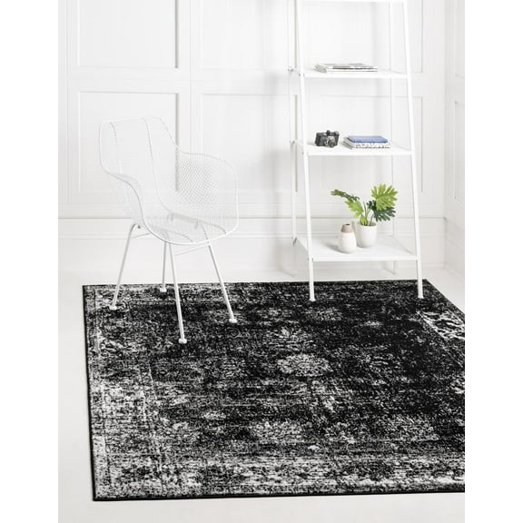 Rugs.com Monte Carlo Collection Rug – 5' Square Black Medium Rug Perfect For Living Rooms, Kitchens, Entryways