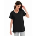 thumbnail image 3 of Women's V Neck T Shirts Short Rolled Sleeve Loose Fit Tops Side Split Summer Tees, 3 of 7