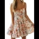 thumbnail image 1 of Vestido Bohemio Floral de Verano 2025 para Mujer, Corto, Sin Mangas, con Volantes y Tirantes Finos. Naranja y Verde S, 1 of 9