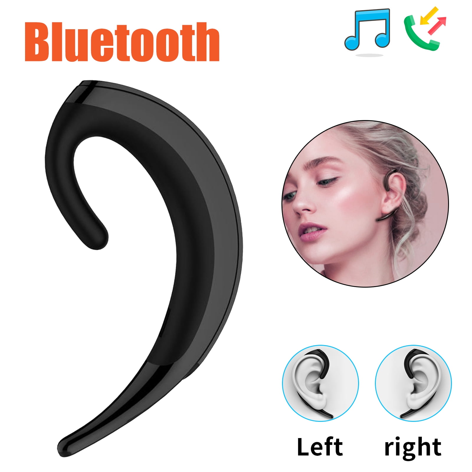 TSV EarHook Wireless Headphones, Non Ear Plug Bluetooth Headset with
