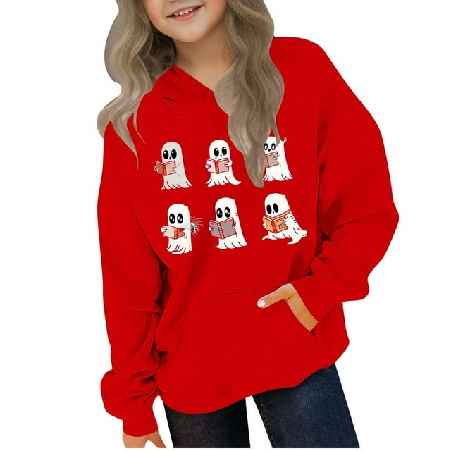 Chandails en Molleton à Capuche Col Rond Halloween pour Enfants Garçon Fille Graphique Fantôme Chandail Manches Longues Saison Mignonne