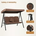 thumbnail image 5 of COZONY 3 Seat Outdoor Porch Swing, Patio Swing Chair and Canopy, Retractable Hammock With Adjustable Awning，Removable Cushions, For Balconies, Backyards, Terraces, Gardens and Poolsides, Brown, 5 of 10
