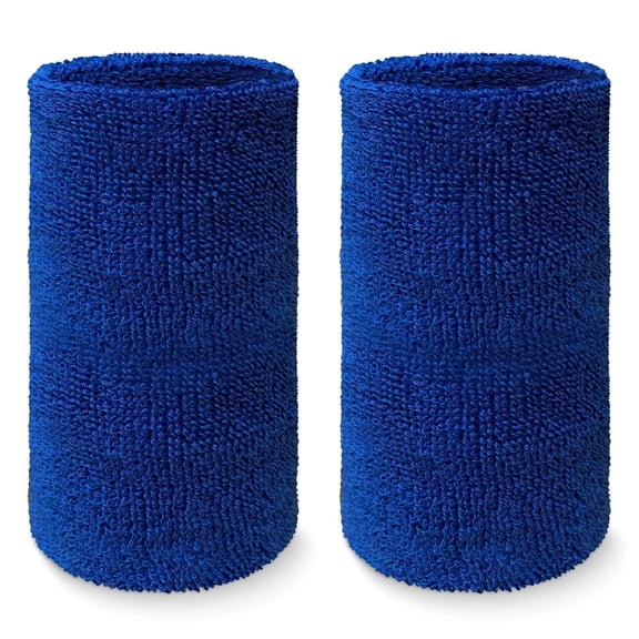 BESTSKY 6 Inch Extra Long Thick Sports Wristband / Sweatband, Blue (2 Piece)