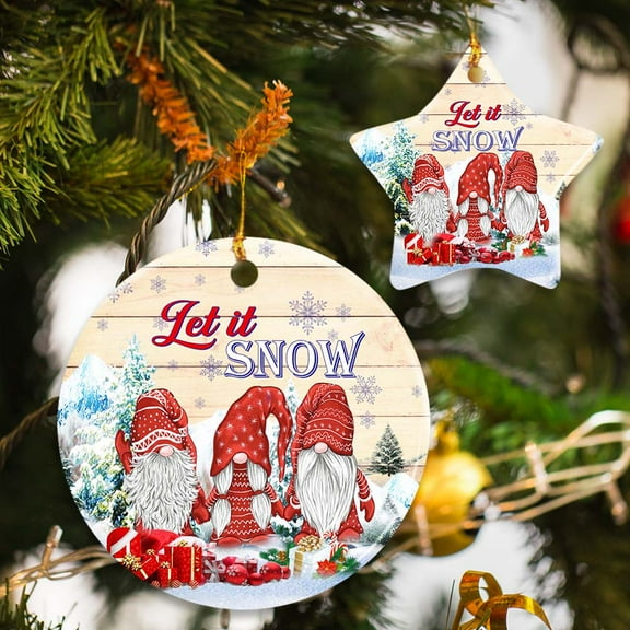 Flagwix Christmas Ornaments|Christmas Tree Decoration| Gnomes. Let It Snow Christmas|Christmas Gifts, Ceramic Ornaments With Ribbon - Circle, 1 Pcs
