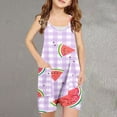 thumbnail image 2 of Odeerbi 5-13 Years Kids Girls Summer Jumpsuit Plaid Watermelon Print Camisole Romper Breathable Comfortable Suspender Overalls Bib Overall Shorts with Pockets, 2 of 5