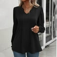 thumbnail image 5 of Abomasnow 2025 Fall Long Sleeve Tops for Womens Casual V Neck Pleated Front Shirts Solid Smocked Cuffs Sleeves Tunic Blouse Casual Loose Fashion T Shirts, 5 of 7
