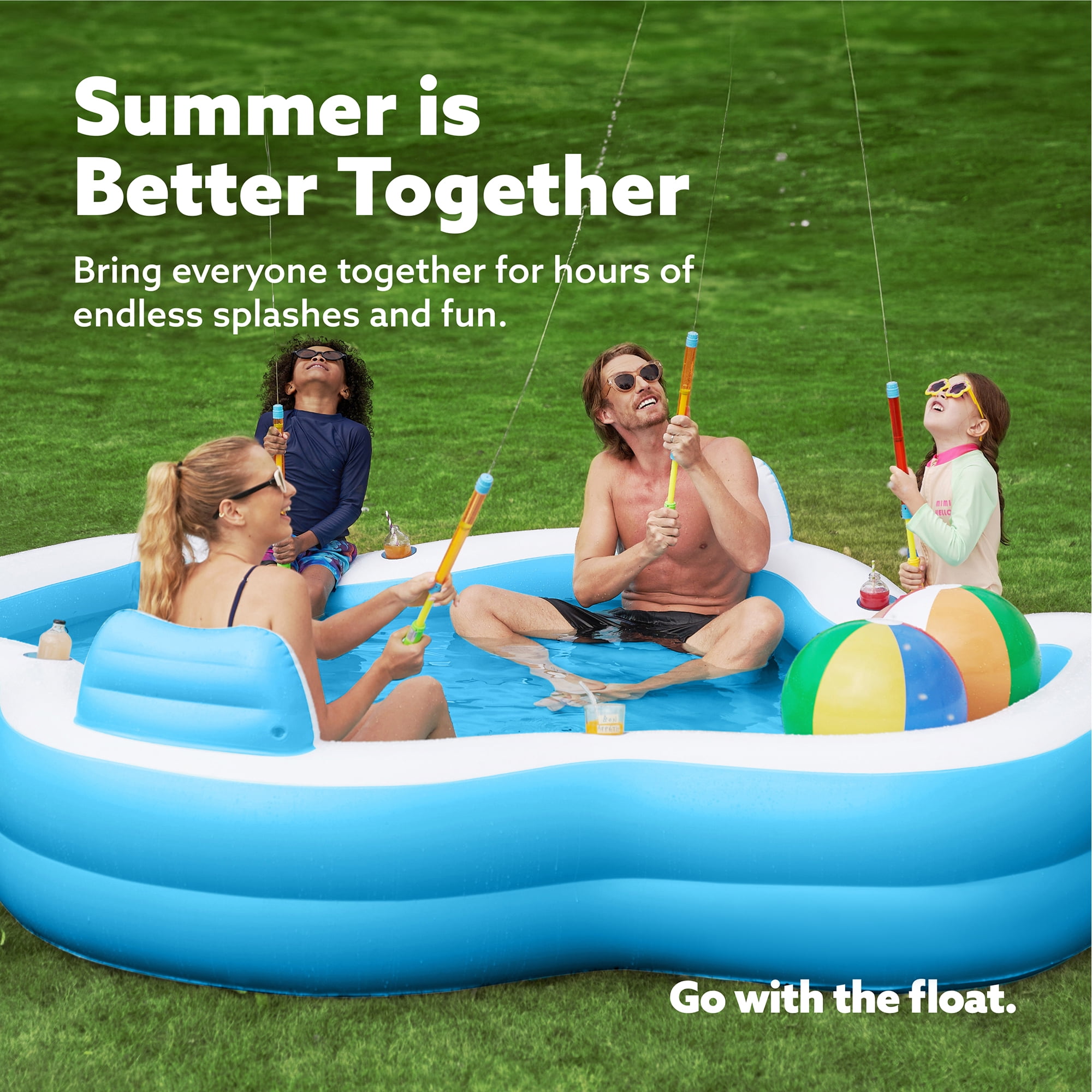 JOYFY Big Inflatable Pool for Kids Adults with Seats, Full-Sized Blow Up, Above Ground Family Pool with Backrest Cup Holders for Summer Water Party Backyard Garden Lawn, Blue