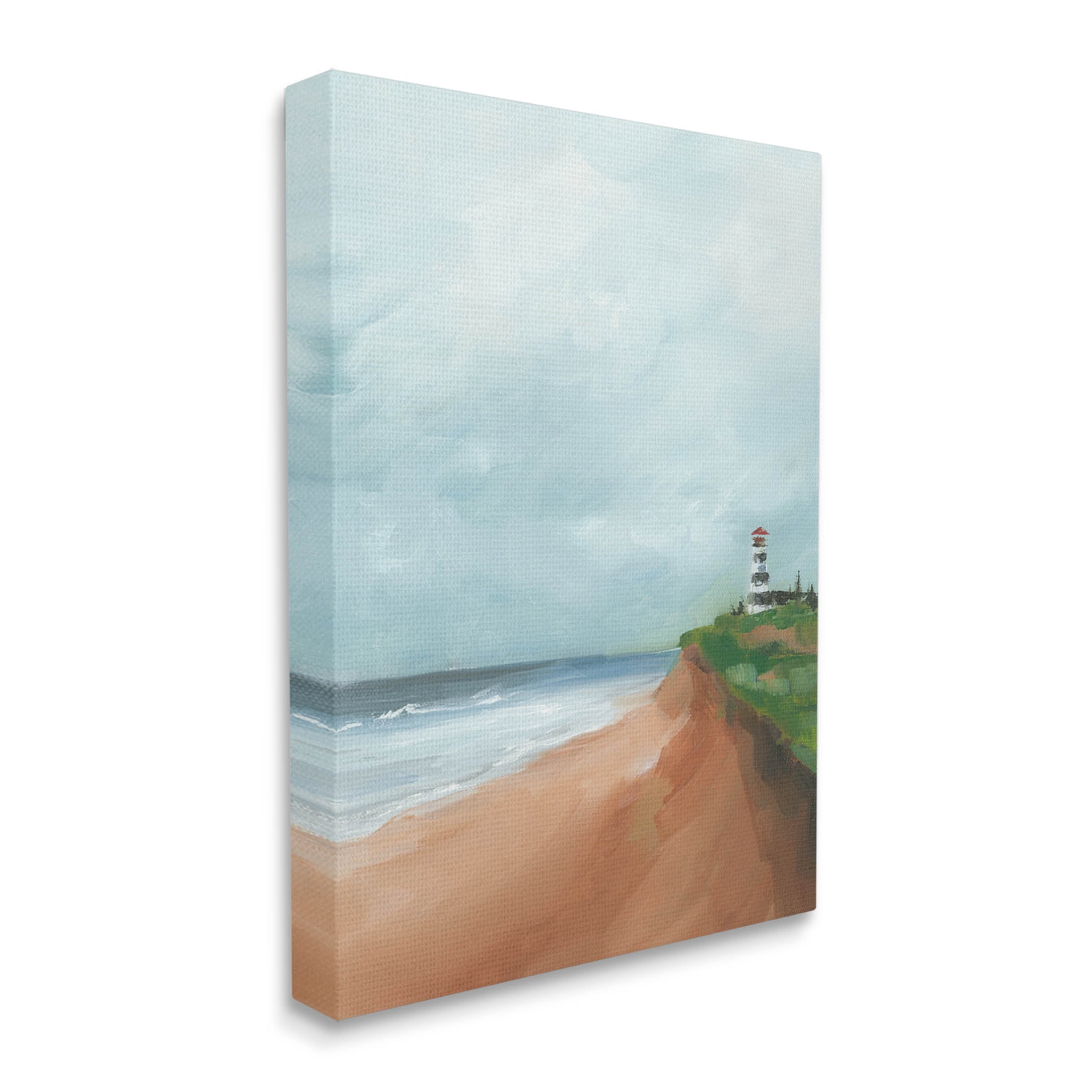 Distant Lighthouse Beach Shore Coastal Painting Gallery Wrapped Canvas Print Wall Art