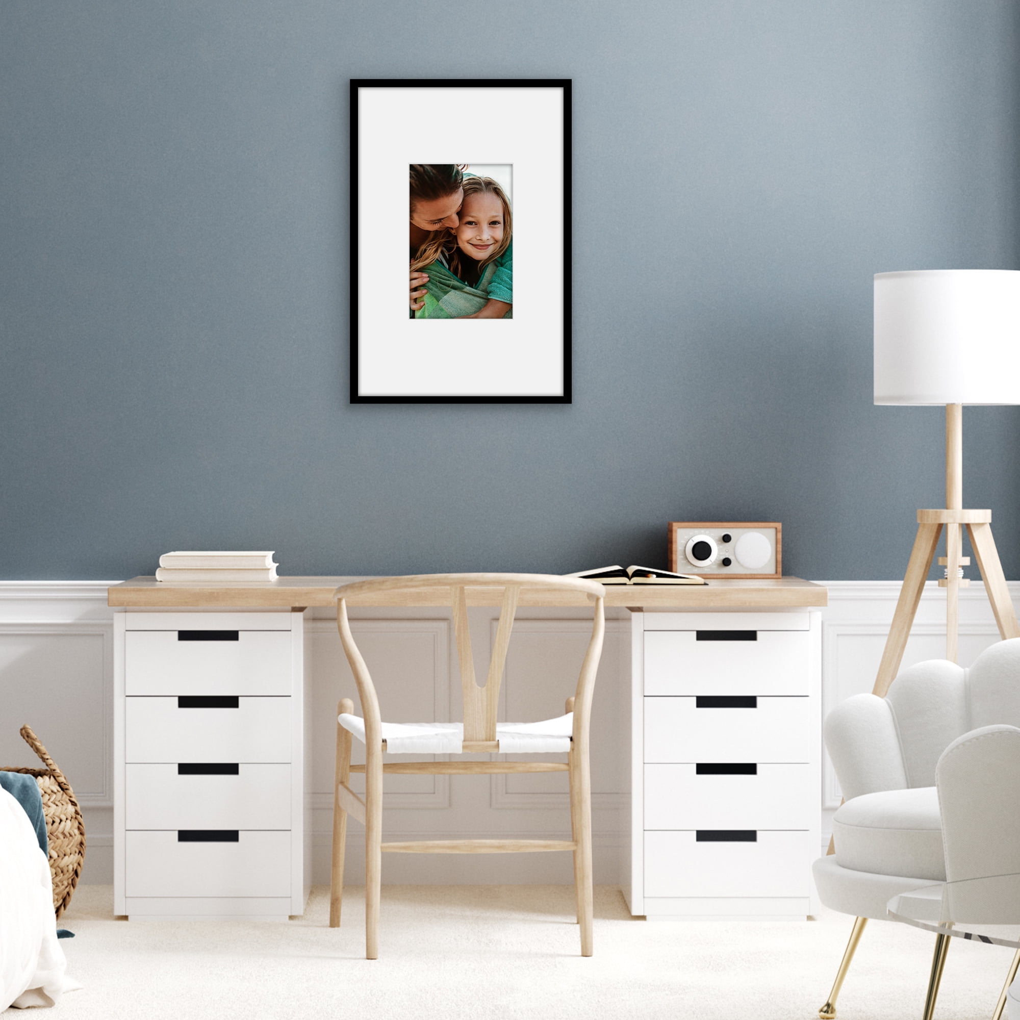 Americanflat 16x24 Poster Frame with Polished Plexiglass with 8x12 Mat Display Photo Streamline Thin - Black