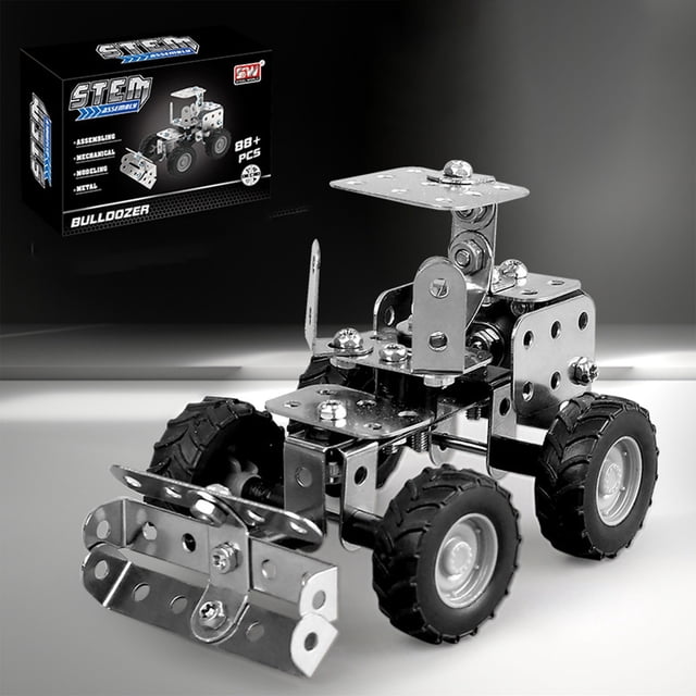 Fesfesfes Boy Installation Model Engineering Metal Building Set Learning Truck Building Toy DIY Puzzle Education Gift Silver