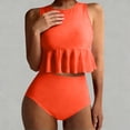 thumbnail image 6 of Amzcrzy Two Piece Swimsuit for Women Trendy Round Neck Ruffle Tank Top and High Waisted Brief Swim Suits Full Coverage Summer Beach Women's Bathing Suit S, 6 of 7