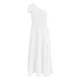 thumbnail image 2 of CAICJ98 Women's Summer Dresses One Shoulder Sleeveless Split Tiered Flowy Dress Knot Smocked Midi Dress White,S, 2 of 4
