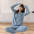 thumbnail image 4 of Pijamas de mujer, pijamas de manga larga de invierno, ropa de dormir cálida, y pantalones de manga larga de 2 piezas, conjunto de ropa de salón Azul Macarena Pijamas de invierno para mujer, 4 of 8