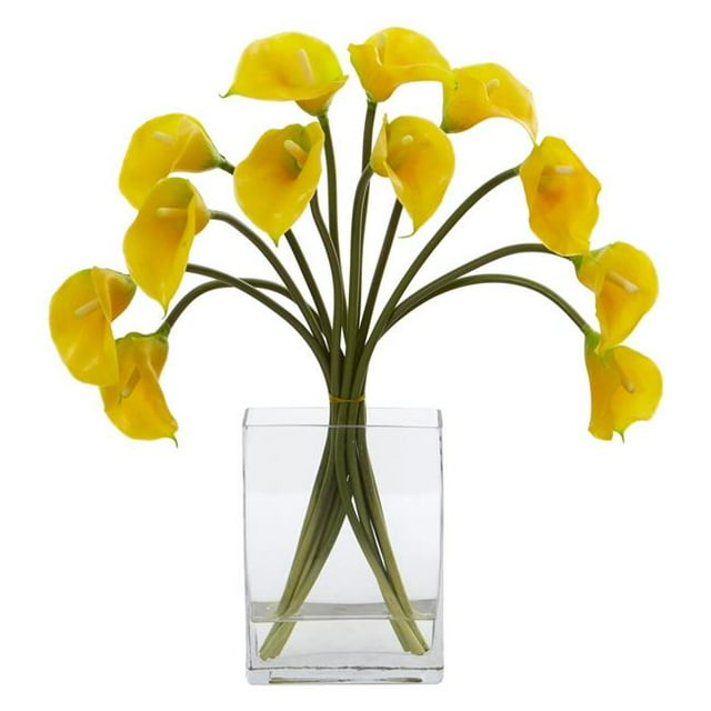 Nearly Natural 1608-YL Calla Lily Artificial Arrangement in Vase - Yellow