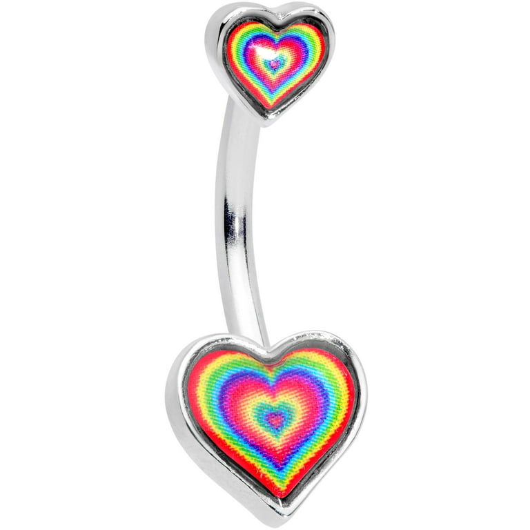 Body Candy Womens Steel Navel Ring Piercing Rainbow Tie Dye Hearts Double Mount Belly Button Ring