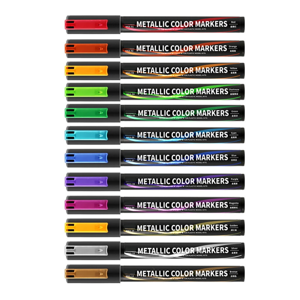 Set of 12 Metallic Marker Pen Paint Pen Metallic Pen Metallic Marker Brush Pen for Scrapbook, Card Making Craft Painting