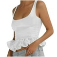 thumbnail image 2 of Lovskoo Womens Low Cut Square Neck Cropped Tank Tops Summer Sleeveless Flowy Ruffle Hem Shirts Going Out Y2K Blouse White, 2 of 7