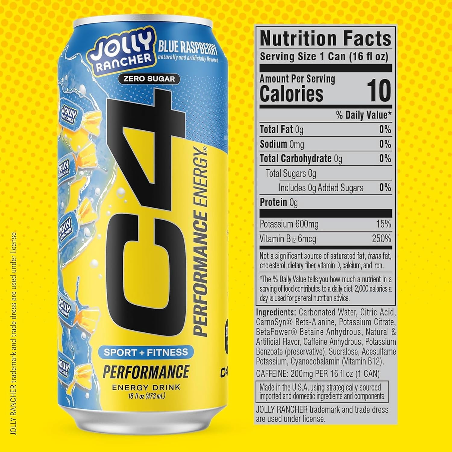 C4 Performance Energy Drink, Jolly Rancher Variety Pack Flavor, 16 oz cans (12 pack)