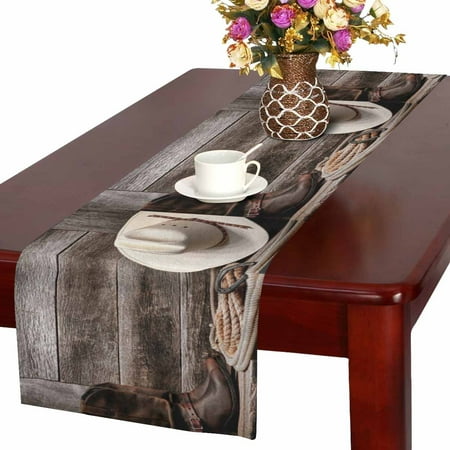 - MKHERT Cowboy Hat Western Lariat Lasso and Roper Leather Boots Table Runner Home Decor for Wedding Party Banquet Decoration 16x72 Inch