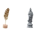 thumbnail image 1 of Escultura de hojas,Estatua de hoja de metal Escultura de hoja Decoración del hogar,Figura de hoja artística con decoraciones de hojas en la base,Estatua de Guan Yin,Estatua de Guan Yin para, 1 of 8