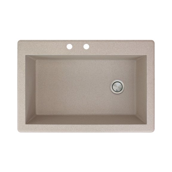 Transolid Radius 33in x 22in silQ Granite Drop-in Single Bowl Kitchen Sink with 2 CB Faucet Holes, In Cafe Latte