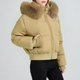 thumbnail image 6 of Nfurl Women's Puffer Jackets with Faux Fur Hood Warm Short Quilted Jacket Casual Solid Color Zip Up Winter Coats Ladies Fashion Khaki XL, 6 of 9