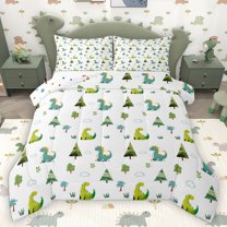 Homewish Cute Jungle Dino Bedding Comforter Set 2pcs for Kids Teens,Cartoon Wildlife Twin Comforter Sets Microfiber,Woodland Animal Dinosaur Breathable Bedding Set,Luxury Bedroom Decor,Reversible