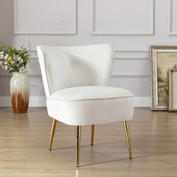 Modern Accent Chairs Velvet Side Chair Upholstered Armless For Living Room Bedroom With Wingback Gold Legs Ivory White 26 D X 23 W 30 H Com Modern Accent Chairs Velvet Side Chair, Armless Accent Chairs Living Room