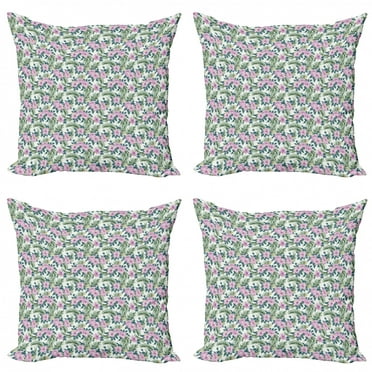 Tropical Throw Pillow Cushion Case Pack of 4, Watercolor Hibiscus Palm Pattern with Botanical Leaves Flowers Hawaii Vegetation, Modern Accent Double-Sided Print, 4 Sizes, Multicolor, by Ambesonne