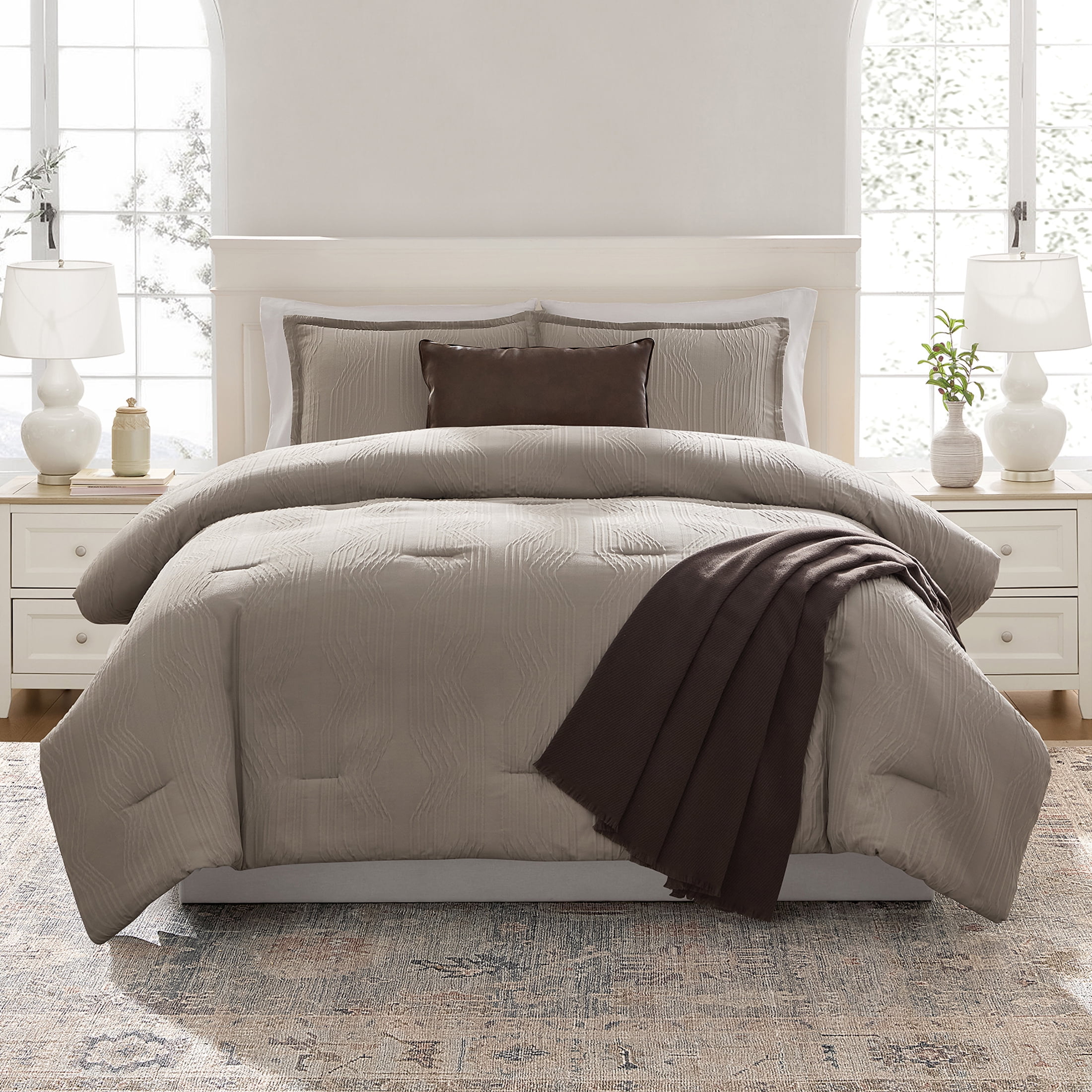 Mainstays Geo 5-Piece Tan Jacquard Comforter Set, Full/Queen