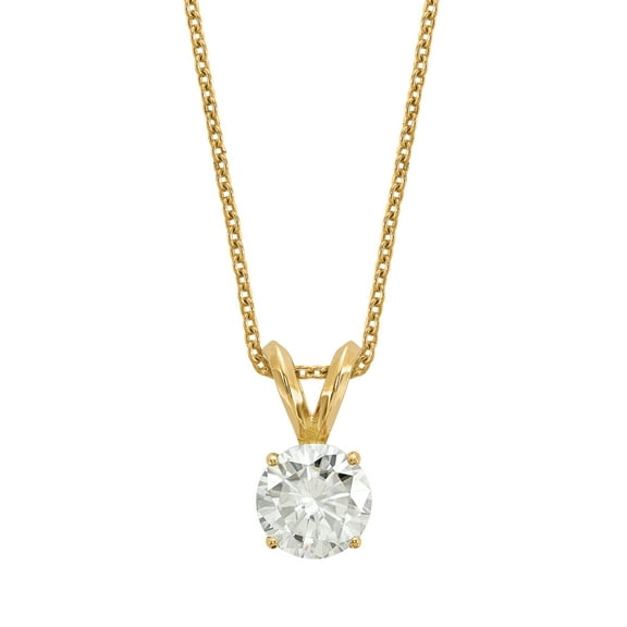 Radiant Fire Lab Grown 1/2 Ct Round Diamond Solitaire Necklace, VS/SI Clarity, D E F Color, In 14 Karat Yellow Gold