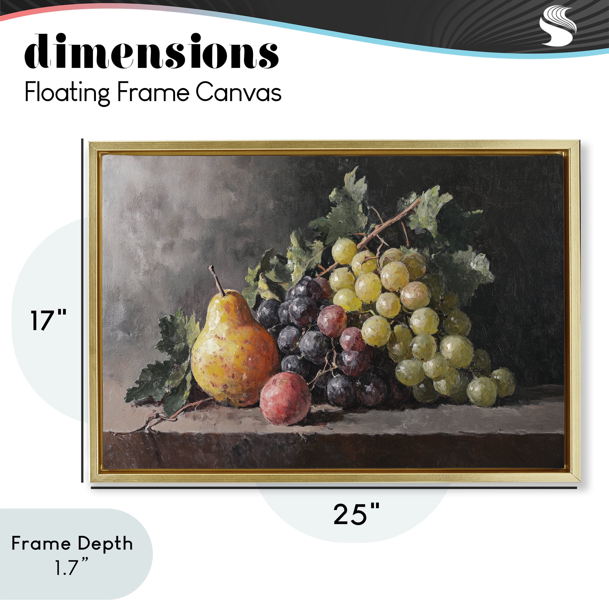 Stupell Industries Bountiful Fruit Classic Still Life Gold Framed Floater Canvas Wall Art, design by Petal Prints Design