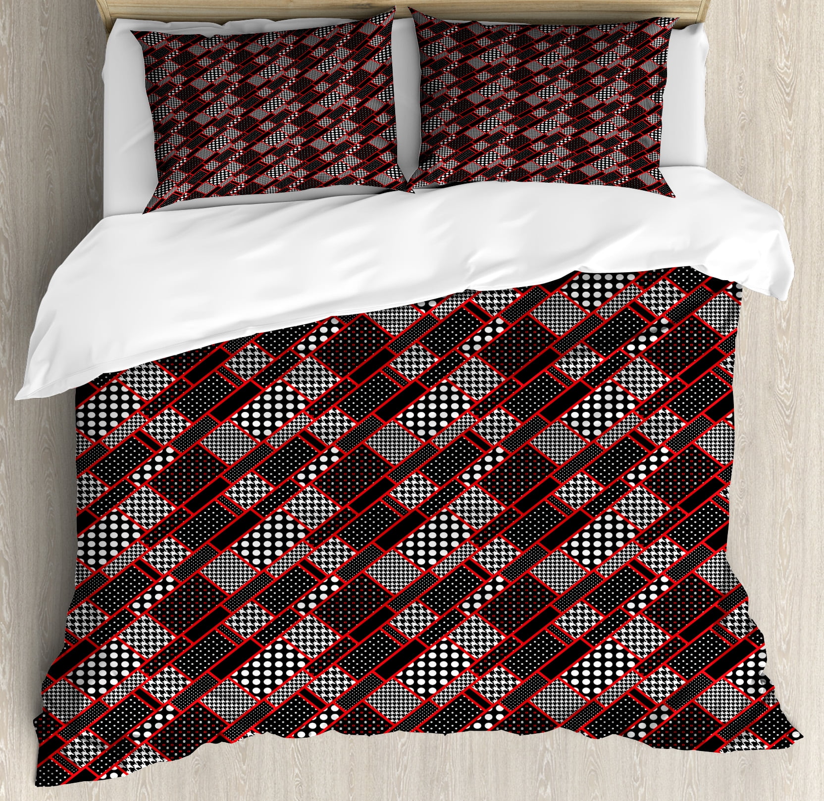 Red And Black King Size Duvet Cover Set Geometric Rectangle