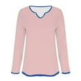 thumbnail image 3 of Womens Summer Tops Long Sleeved Contrast Solid Color V Neck Shirt Shirts for Women, 3 of 5
