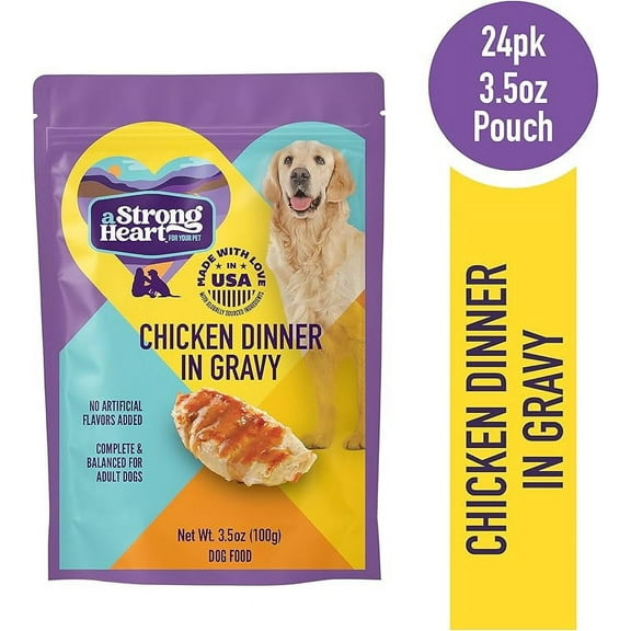 A Strong Heart Wet Dog Food Pouches, Chicken Dinner in Gravy, 3.5 oz Pouches (Pack of 24), Made in The USA with Real Chicken