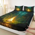 thumbnail image 3 of Manfei Camping Campfire Fitted Sheet Full 3 Pieces,Jungle Aurora Bed Set,Teal Yellow,1 Fitted Sheet and 2 Pillowcases, 3 of 6