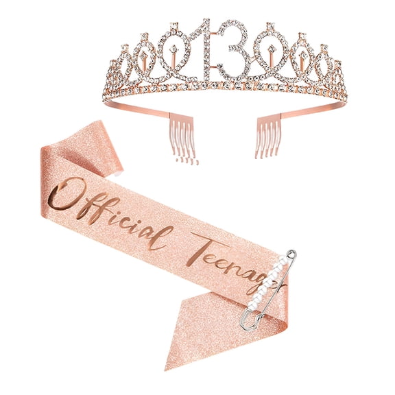 BESTSKY Lights Balloons 13th Birthday For Birthday Girls Teen Girls Birthday Sash & Set 13 Years Old Birthday For Teen Girls Rose Gold And Sash 13th Birthday Decorations For Girls
