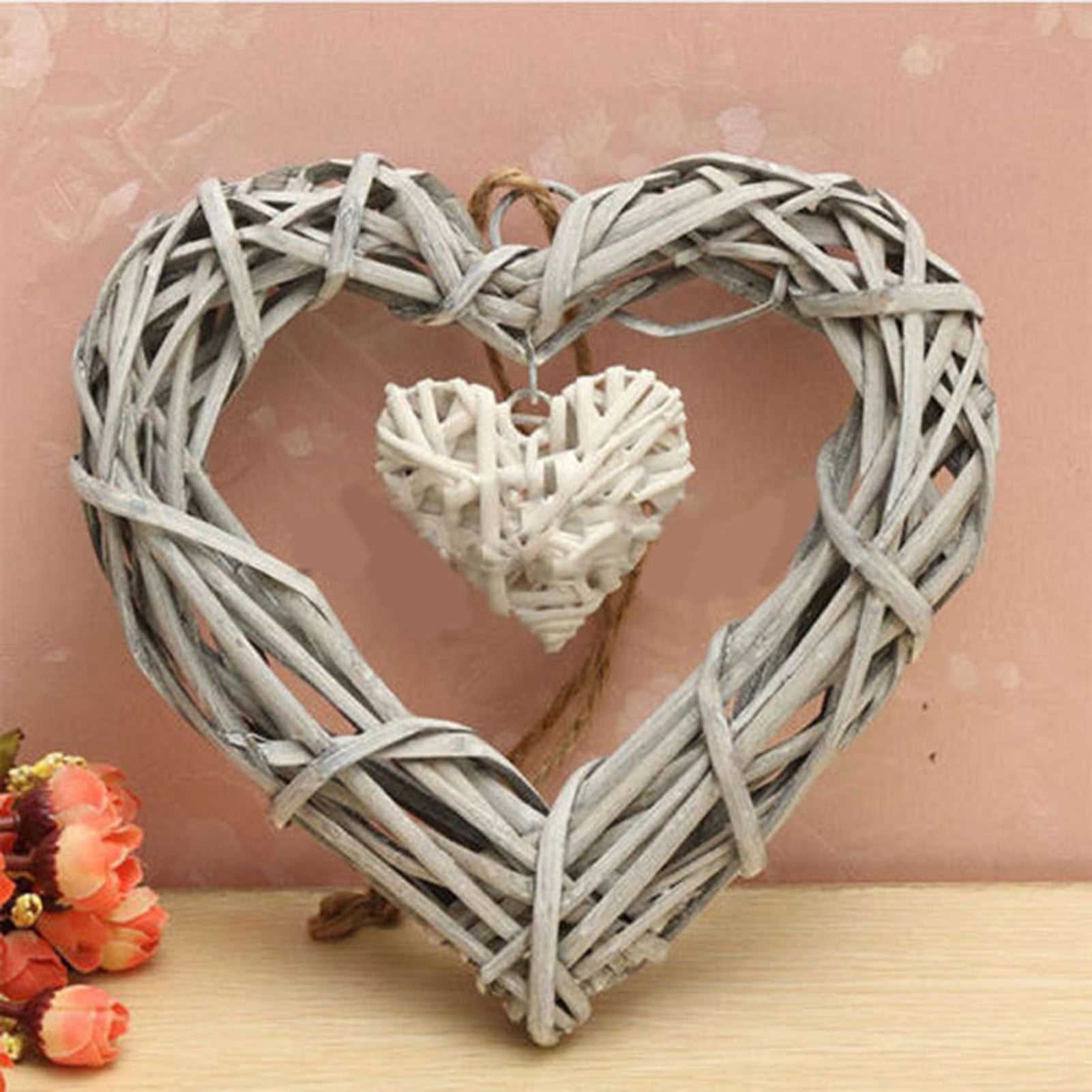 Fashion Wicker Love Heart Shape Wreath Hanging Wedding Party Home Decor 
