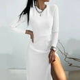 thumbnail image 5 of Lyinloo Women's Fashion Casual Round Neck Slim Slit Solid Color Long Sleeve Dress White L, 5 of 6