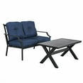 thumbnail image 2 of LOKATSE HOME Ensemble de Conversation pour Patio Extérieur 2 Pcs, Banc en Métal, Causeuse avec Coussin et Table Basse, Bleu, 2 of 4