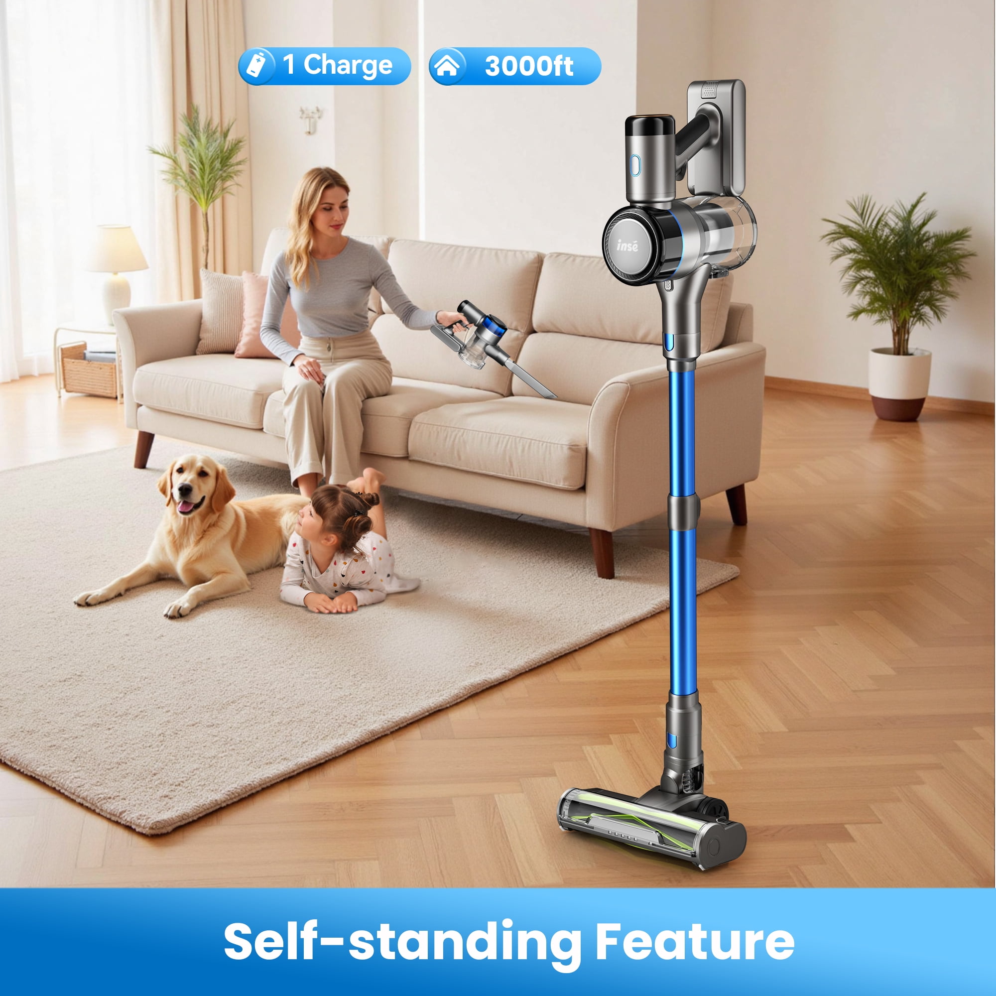 INSE Cordless Stick Vacuum for Carpet Wood Floor Pet Hair